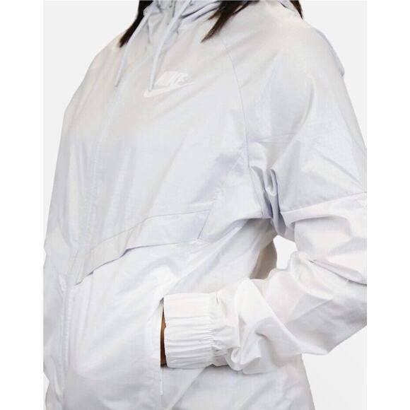Nike Jacket Women's Large Gray/White Windrunner Jacket Track Lightweight Hooded - Picture 1 of 5